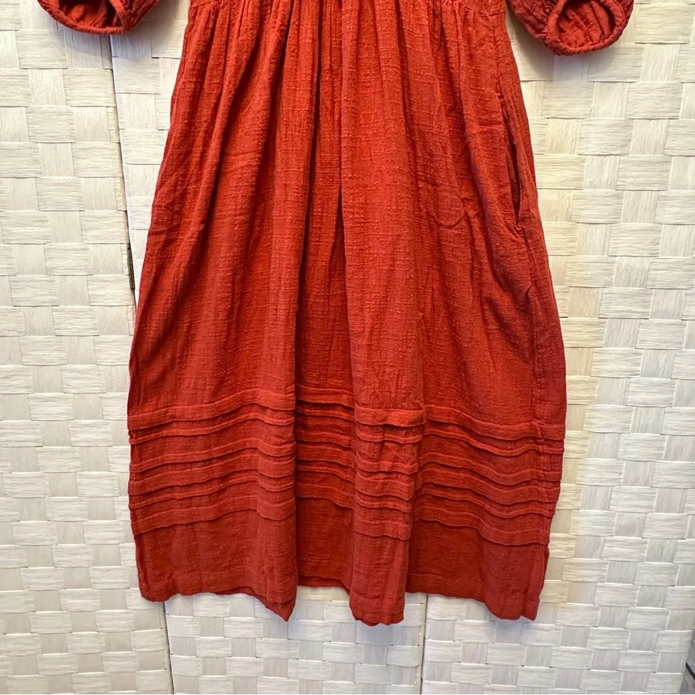 Madewell Burnt Orange Surplice V-Neck Pintuck Midi Dress XS Pockets - Picture 5 of 11